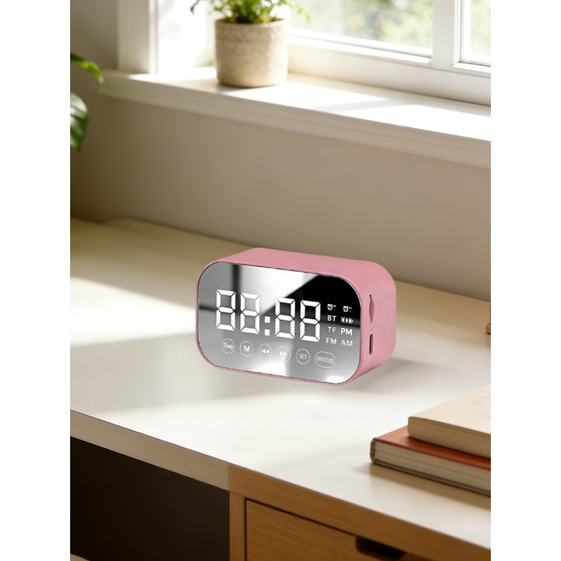 Mirror Bluetooth Speaker Alarm Clock with Dual Alarms and FM Radio