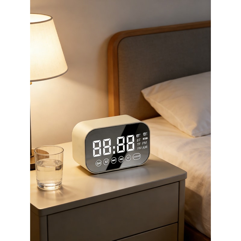 Mirror Bluetooth Speaker Alarm Clock with Dual Alarms and FM Radio