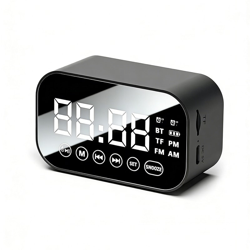 Mirror Bluetooth Speaker Alarm Clock with Dual Alarms and FM Radio