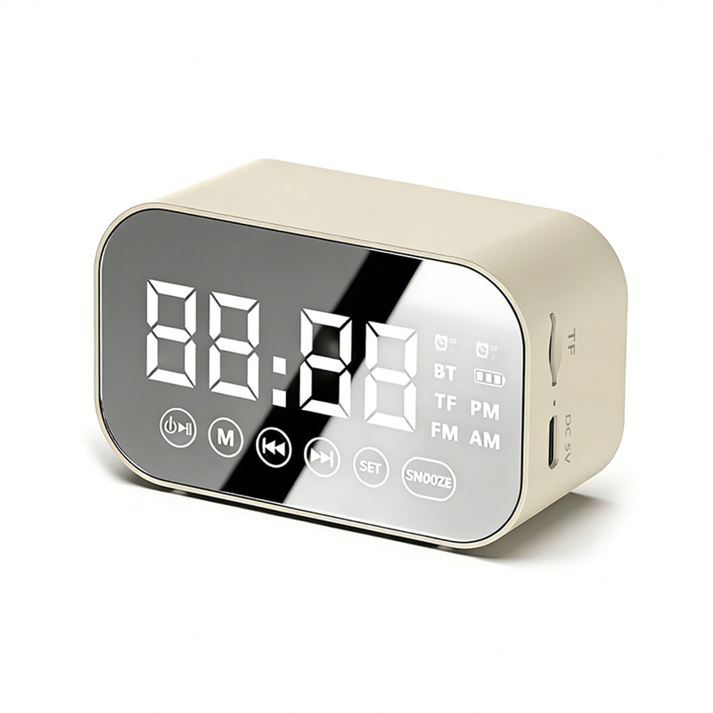 Mirror Bluetooth Speaker Alarm Clock with Dual Alarms and FM Radio