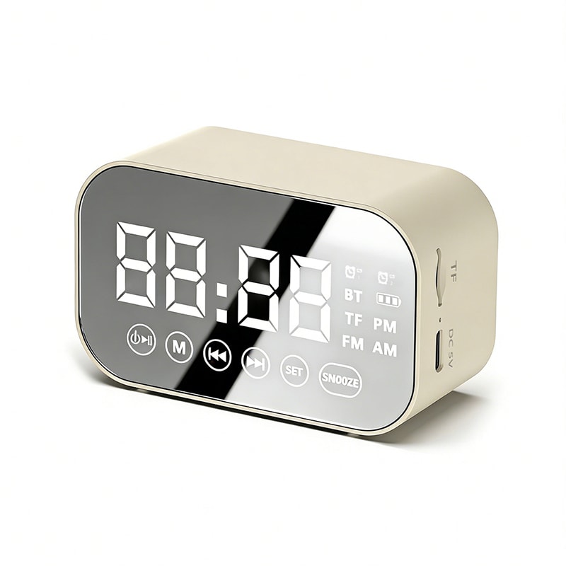 Mirror Bluetooth Speaker Alarm Clock with Dual Alarms and FM Radio