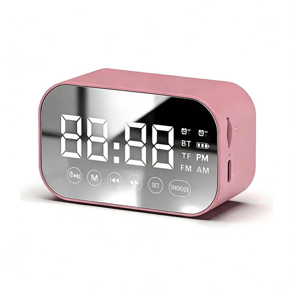 Mirror Bluetooth Speaker Alarm Clock with Dual Alarms and FM Radio