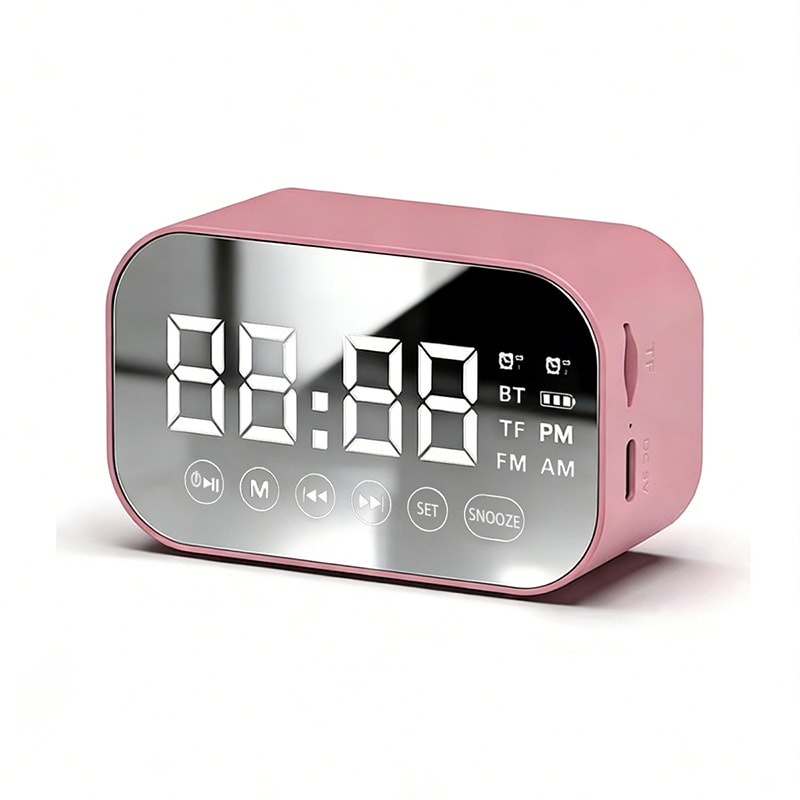 Mirror Bluetooth Speaker Alarm Clock with Dual Alarms and FM Radio