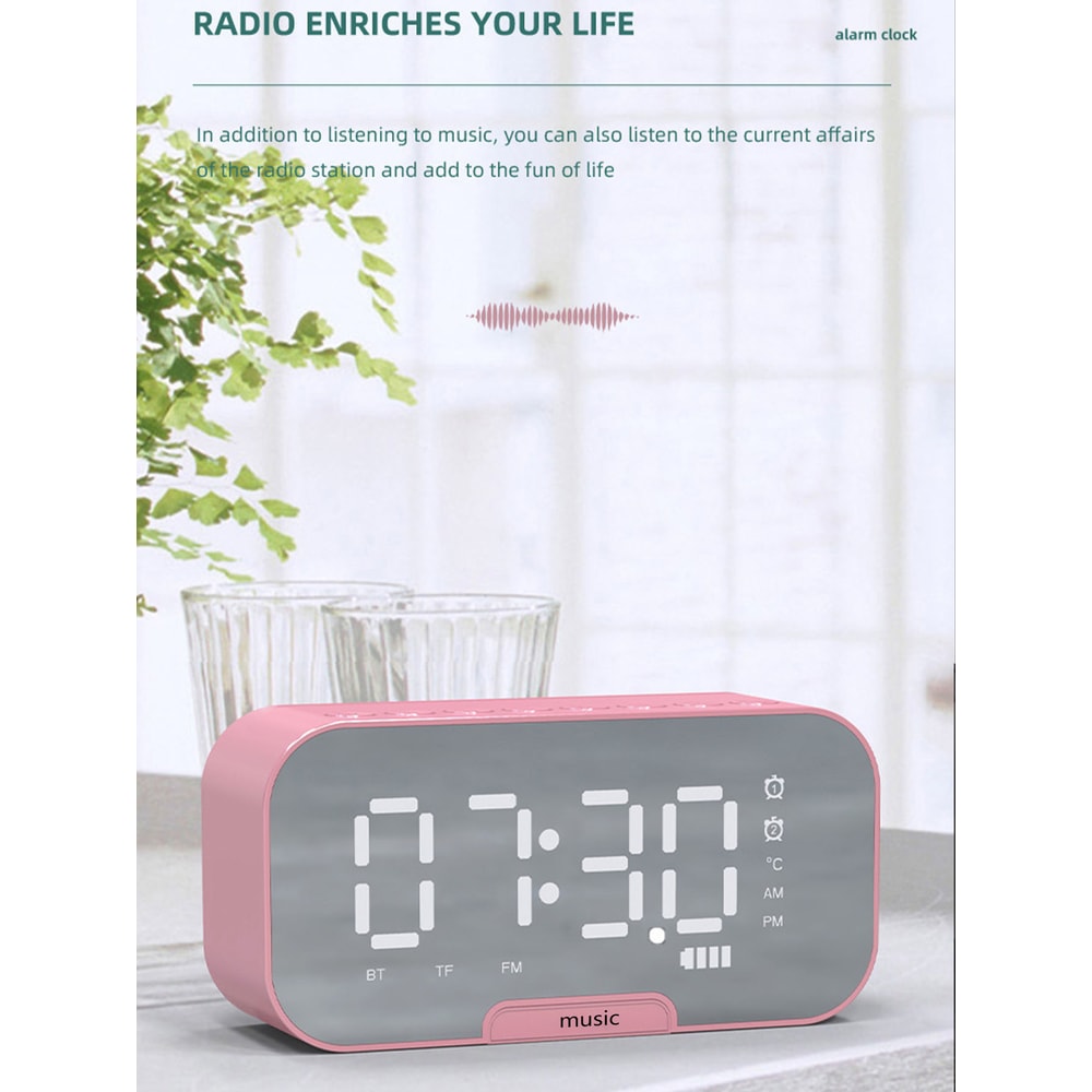AuraTune Mirror Alarm Clock And Wireless Bluetooth Speaker Phone Stand 0