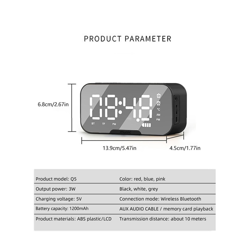 AuraTune Mirror Alarm Clock And Wireless Bluetooth Speaker Phone Stand 3