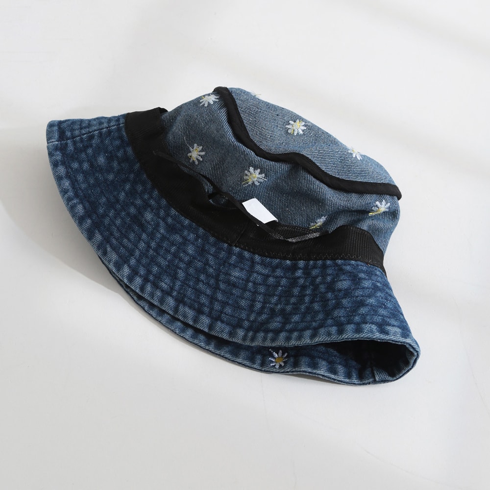 Embroidered Daisy Denim Bucket Hat Chic Sun Protection 2