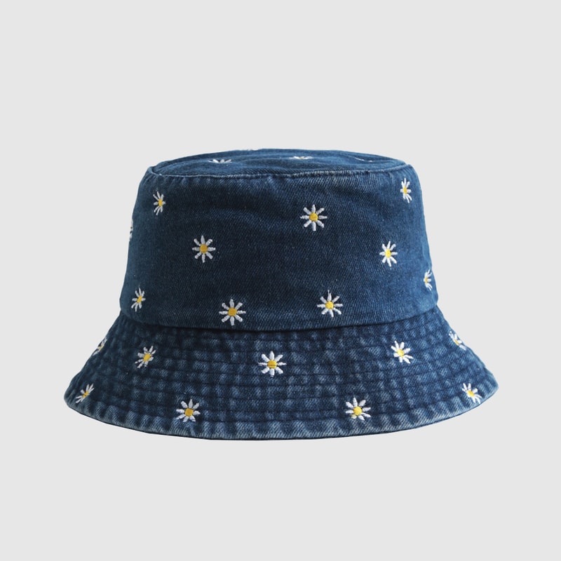 Embroidered Daisy Denim Bucket Hat Chic Sun Protection 3