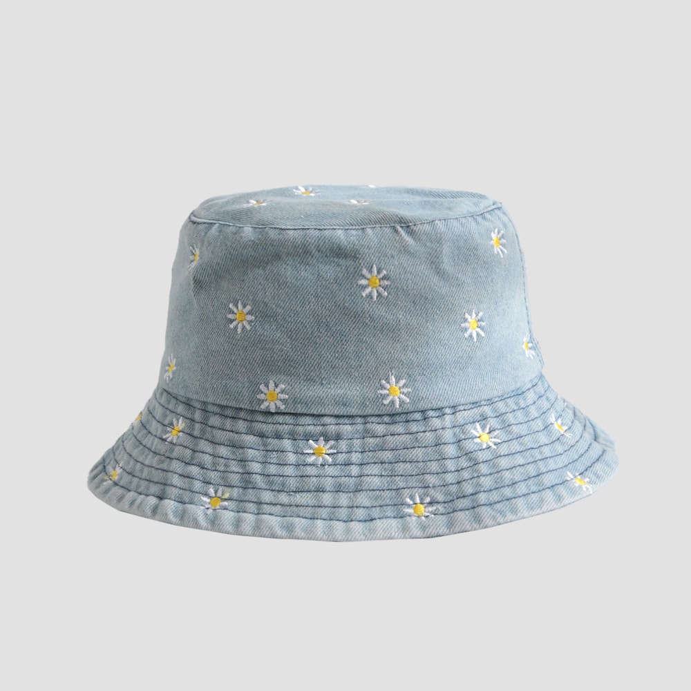 Embroidered Daisy Denim Bucket Hat Chic Sun Protection 4