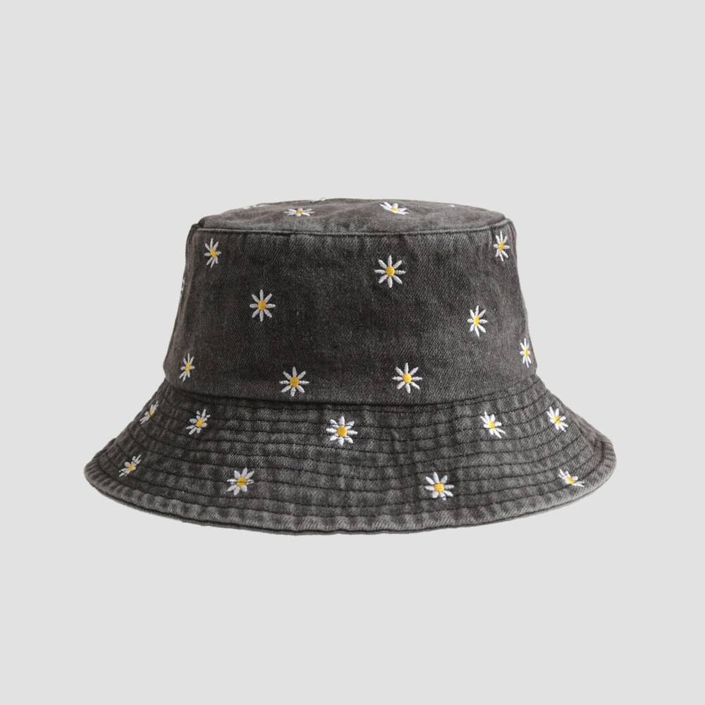 Embroidered Daisy Denim Bucket Hat Chic Sun Protection 5