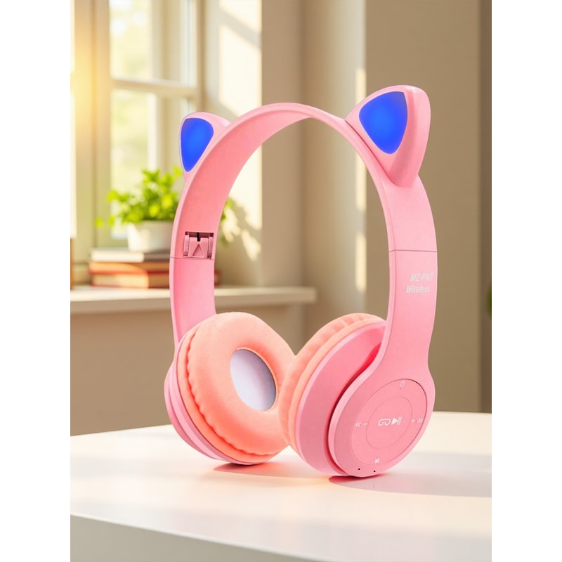 LED Glowing Cat Ear Wireless Over Ear Headphones Foldable Bluetooth Headset