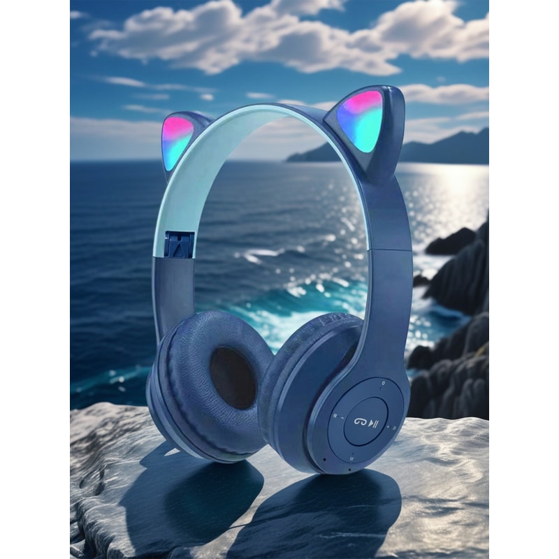 LED Glowing Cat Ear Wireless Over Ear Headphones Foldable Bluetooth Headset
