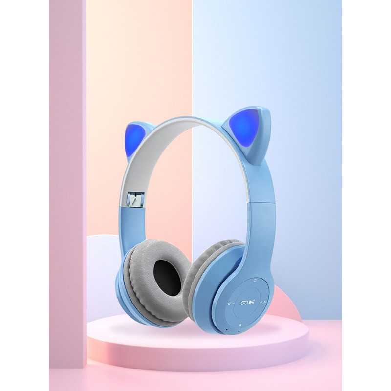 LED Glowing Cat Ear Wireless Over Ear Headphones Foldable Bluetooth Headset