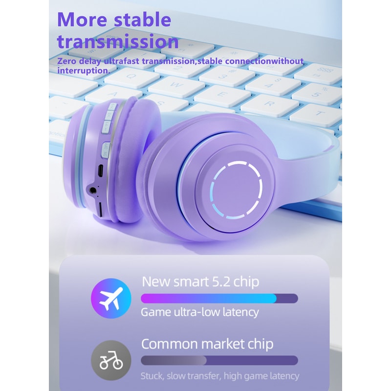Wireless Gradient RGB Gaming Headphones With Noise Cancellation Long Battery 3