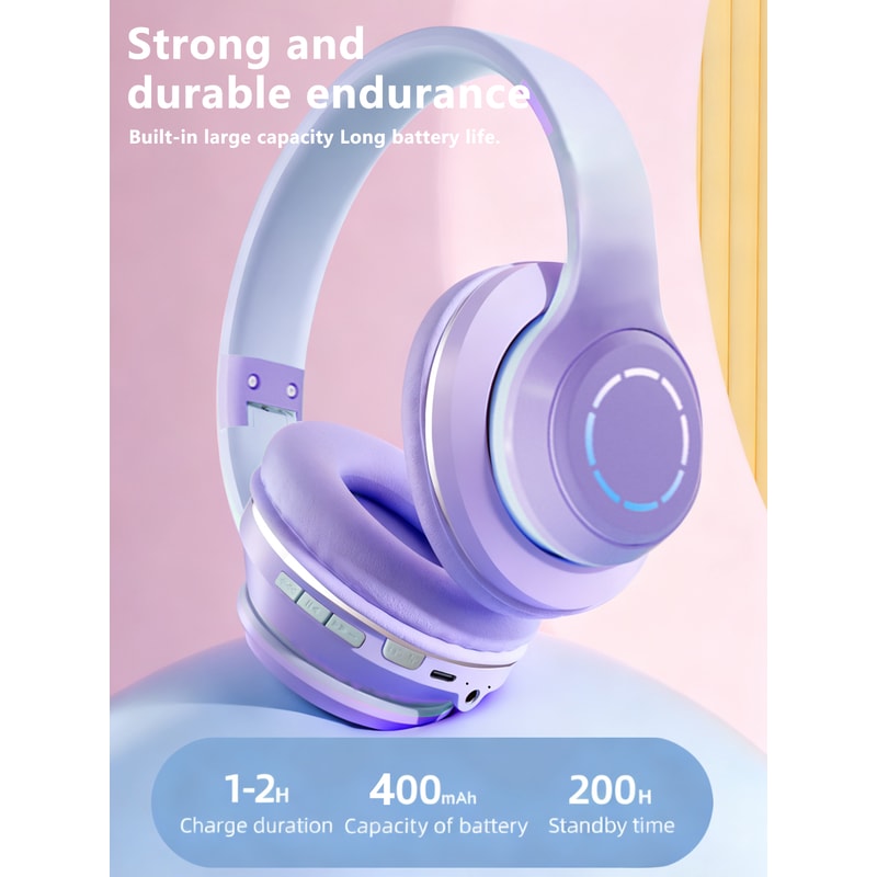 Wireless Gradient RGB Gaming Headphones With Noise Cancellation Long Battery 0