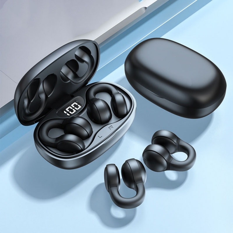 ComfortMax Wireless Bluetooth Clip On Earbuds With Power Display Noise Reduction 0