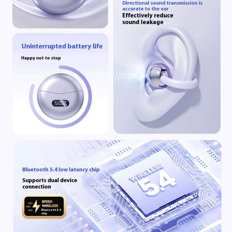 Clip On Wireless Bluetooth Earbuds with LED Digital Display