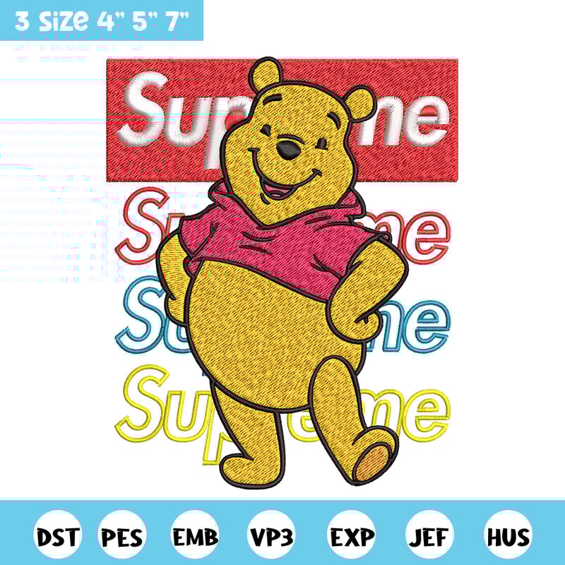 Supreme Winnie The Pooh Embroidery design, Winnie The Pooh Embroidery, cartoon design, Embroidery File, Instant download.jpg