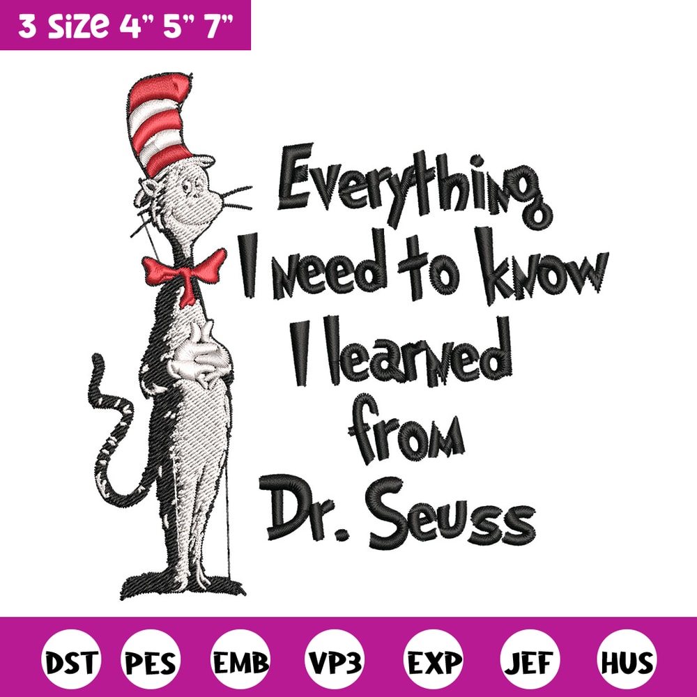 Everything I Need To Know I Learned From Embroidery Design, Dr Seuss Embroidery, Embroidery File, Digital download..jpg