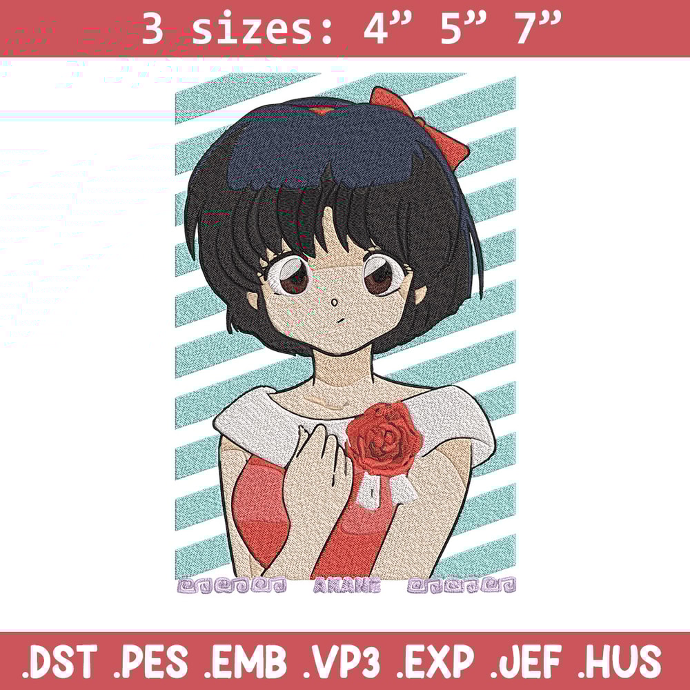 Akane Tendo Embroidery Design, Ranma Embroidery, Embroidery File, Anime Embroidery, Anime shirt, Digital download.jpg