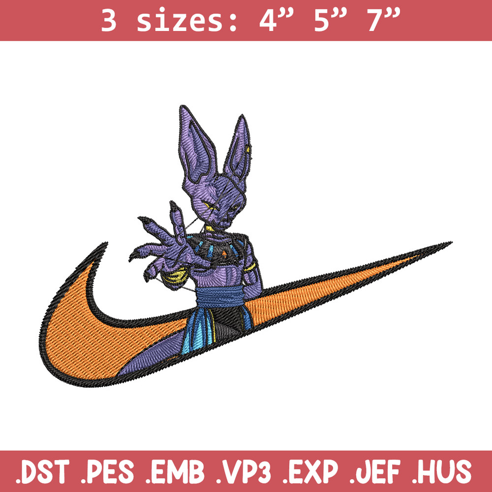 Beerus x nike Embroidery Design, Dragonball Embroidery, Embroidery File, Nike Embroidery, Anime shirt, Digital download.jpg