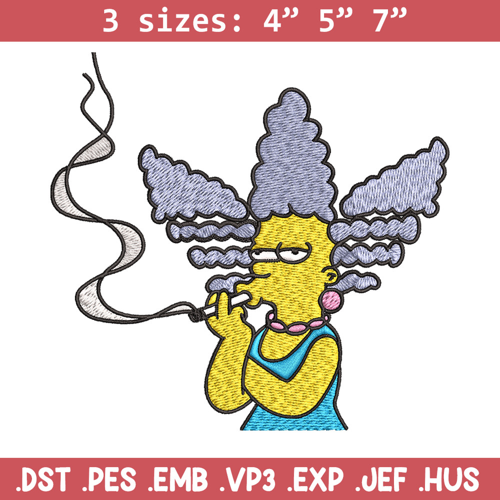 Marge Simpson Smoking Embroidery design, Marge Simpson Embroidery, cartoon design, Embroidery File, Digital download..jpg