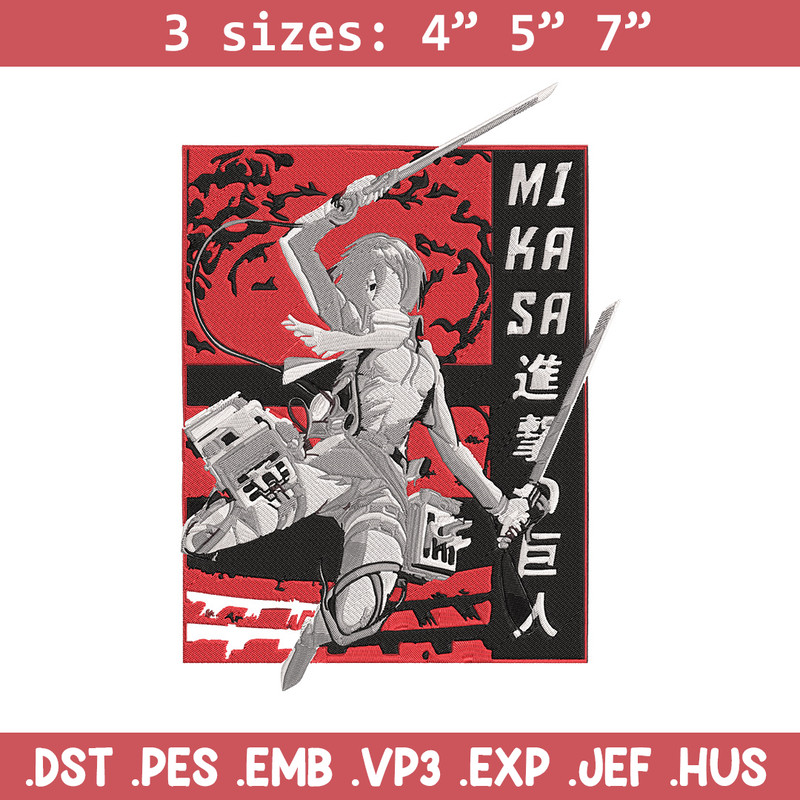 Mikasa Ackerman Embroidery Design, Aot Embroidery, Embroidery File, Anime Embroidery, Anime shirt, Digital download..jpg