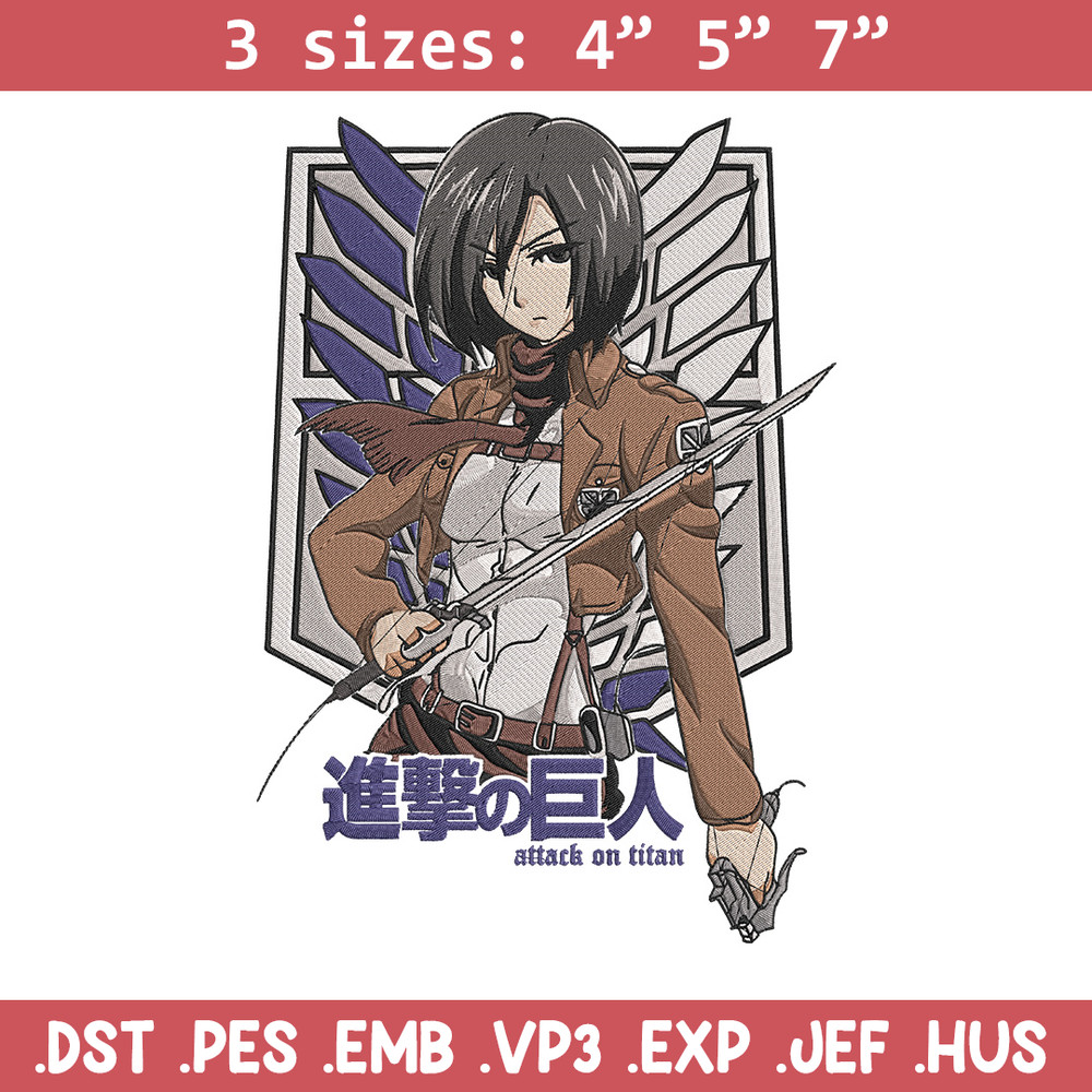Mikasa ackerman Embroidery Design, Aot Embroidery, Embroidery File, Anime Embroidery, Anime shirt, Digital download.jpg