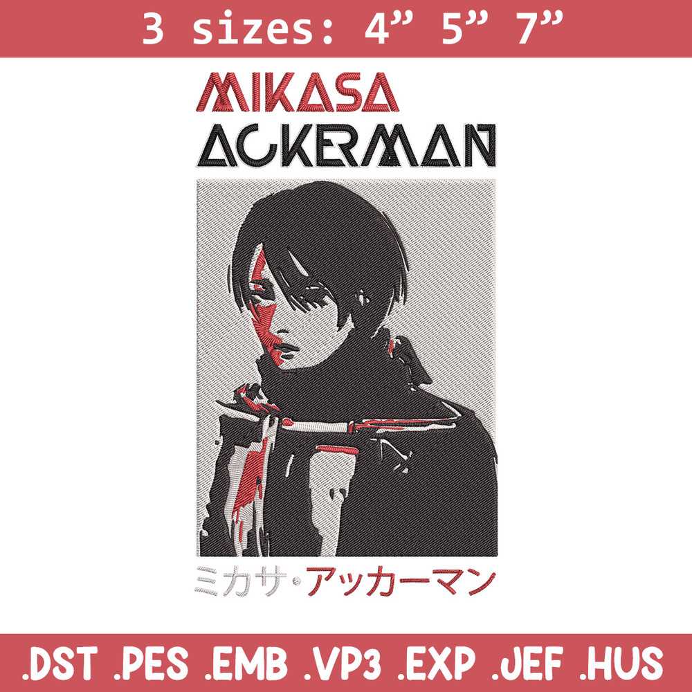 Mikasa Ackerman Embroidery Design, Aot Embroidery, Embroidery File,Anime Embroidery, Anime shirt, Digital download..jpg