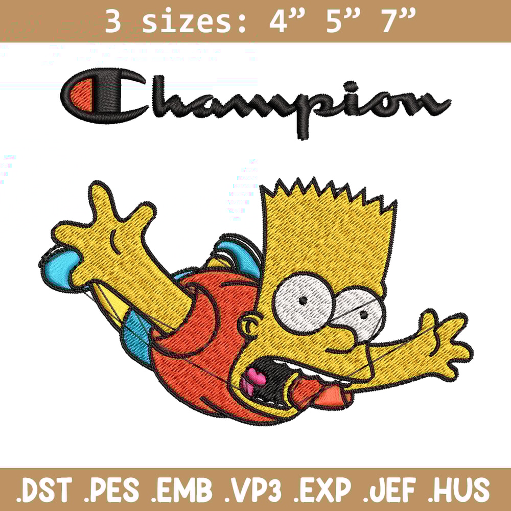 Bart Simpson Champion Embroidery design, Simpson Embroidery, cartoon design, Embroidery File, Instant download..jpg