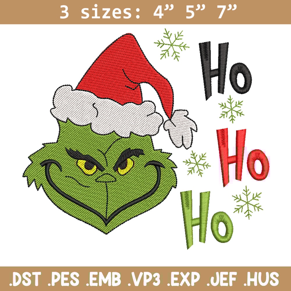 Grinch hohoho embroidery design,Chrismas design, Embroidery shirt, Embroidery file, Grinch embroidery, Digital download.jpg