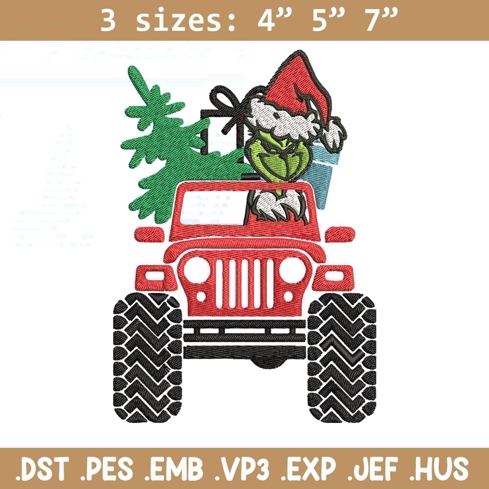 Grinch Jeep Christmas Embroidery design, Grinch Christmas Embroidery, logo design, Embroidery File, Digital download..jpg
