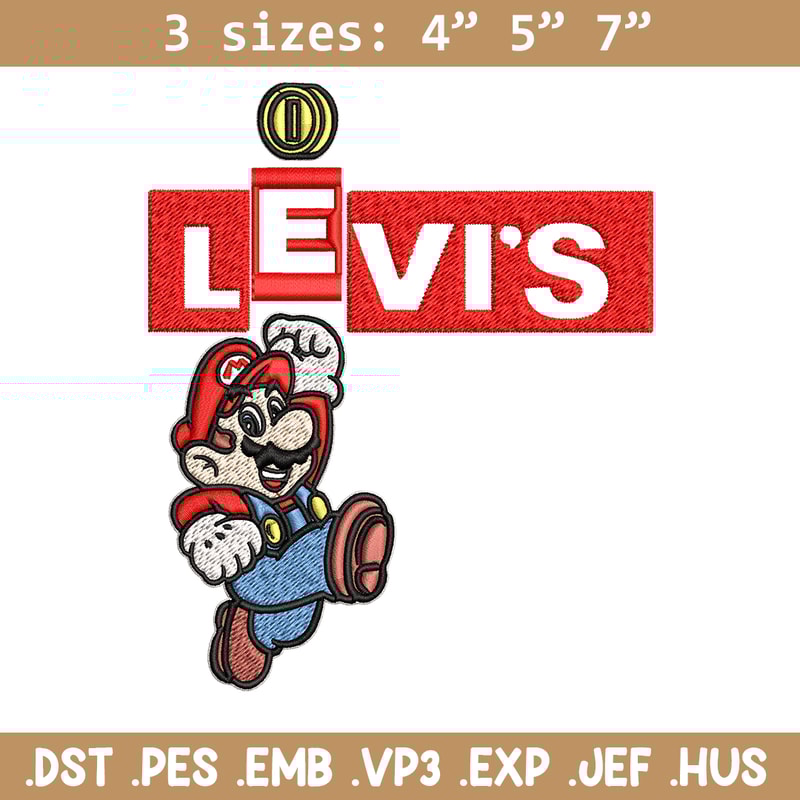 Levi's Mario Embroidery design, Levi's Mario Embroidery, cartoon design, Embroidery File, Levi's logo, Instant download.jpg