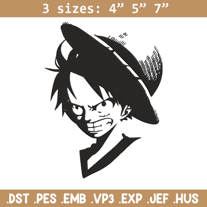 Luffy black Embroidery Design, One piece Embroidery, Embroidery File, Anime Embroidery, Anime shirt, Digital download.jpg