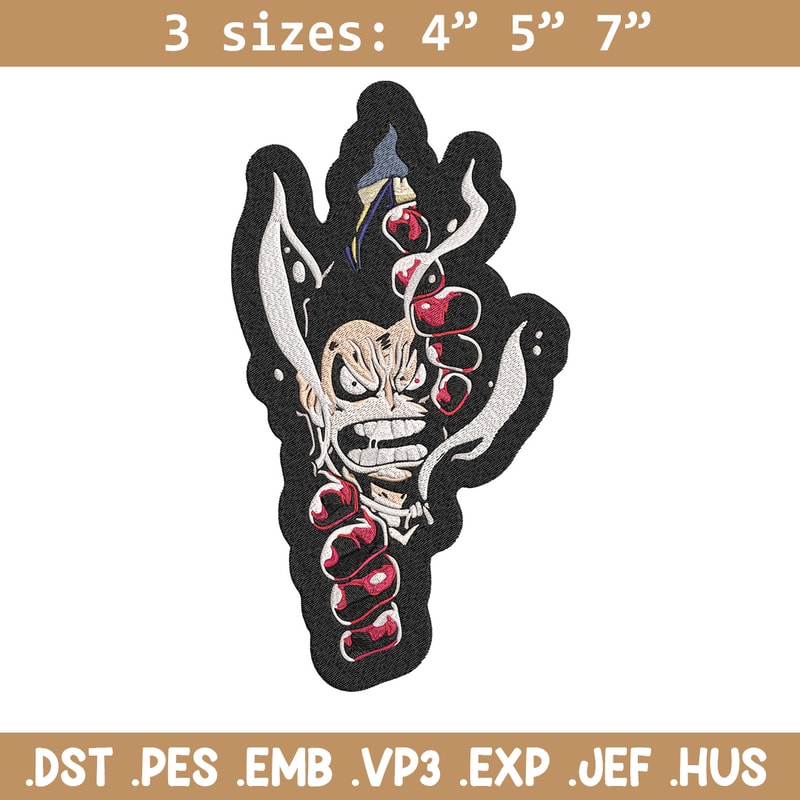 Luffy gear 4 Embroidery Design, One piece Embroidery, Embroidery File, Anime Embroidery, Anime shirt, Digital download.jpg