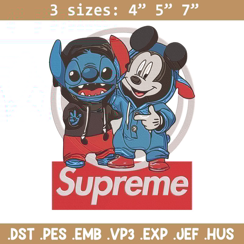 Mickey x stitch Embroidery Design, Supreme Embroidery, Embroidery File, Anime Embroidery, Anime shirt, Digital download.jpg