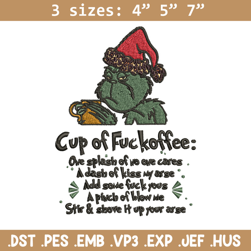 Cup of fuckoffee grinch Embroidery design, Grinch christmas Embroidery, Grinch design, Embroidery File, Instant download.jpg