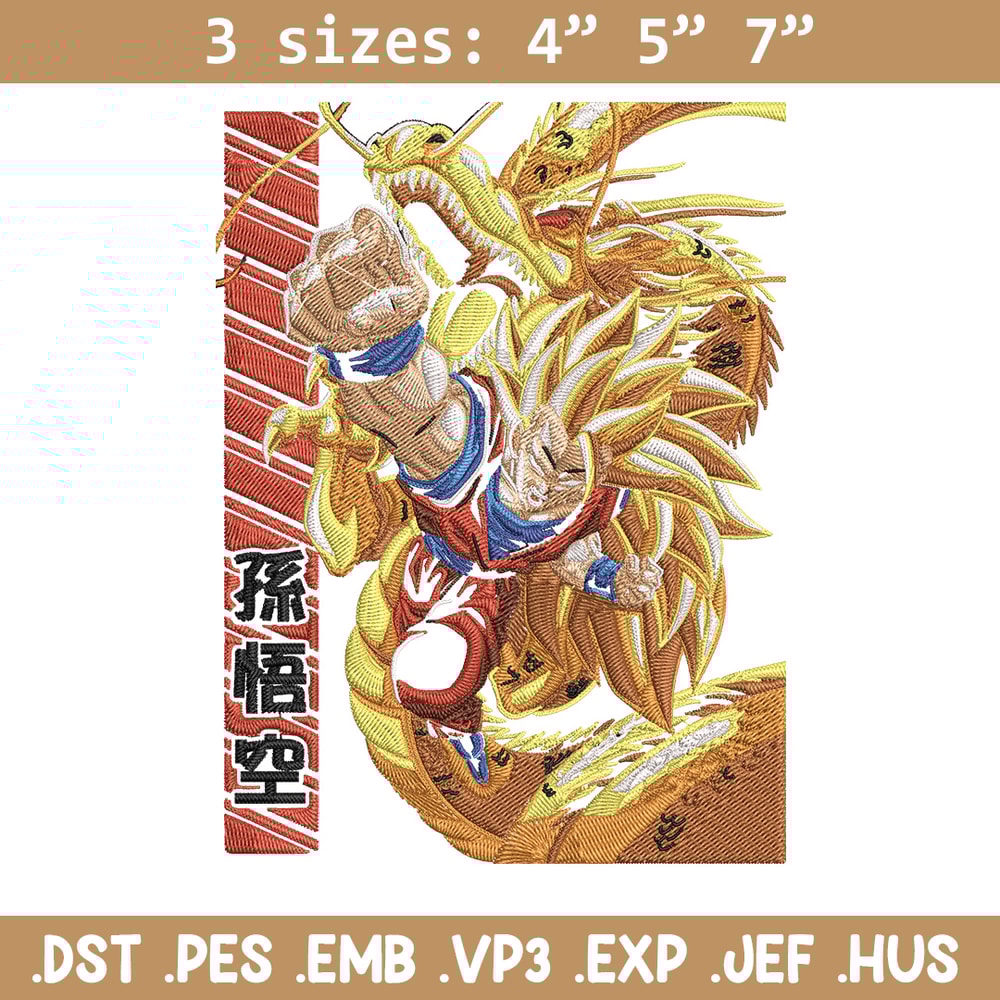 Goku ssj 3 Embroidery Design, Dragonball Embroidery,Embroidery File, Anime Embroidery, Anime shirt, Digital download.jpg