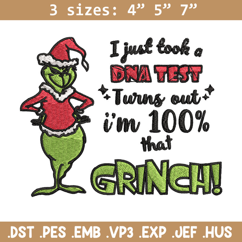 I Just Took A DNA Test Grinch Embroidery design, Grinch christmas Embroidery, Grinch design, Instant download.jpg