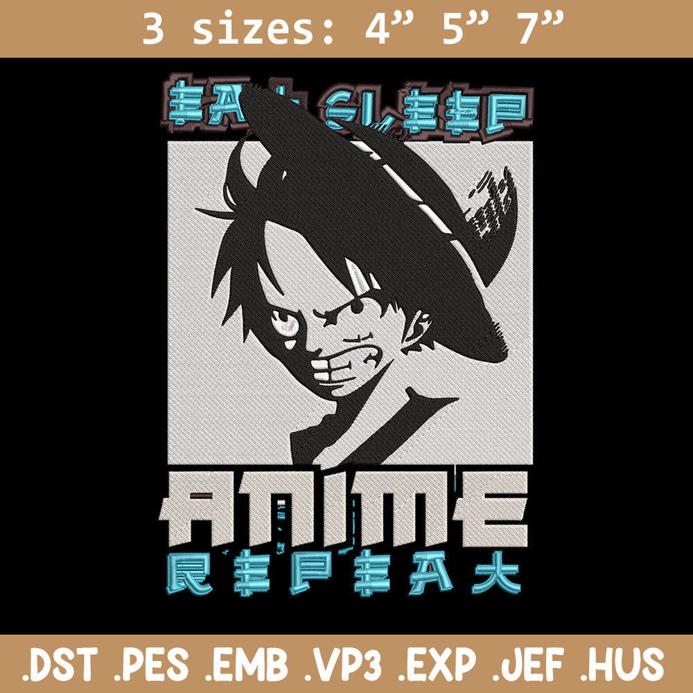 Luffy black Embroidery Design, One piece Embroidery, Embroidery File, Anime Embroidery, Anime shirt, Digital download..jpg