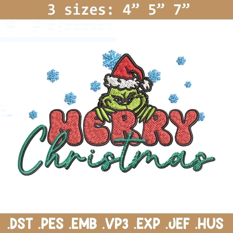 Merry Grinch Embroidery design, Grinch Merry Christmas Embroidery, Grinch design, Embroidery File, Digital download.jpg