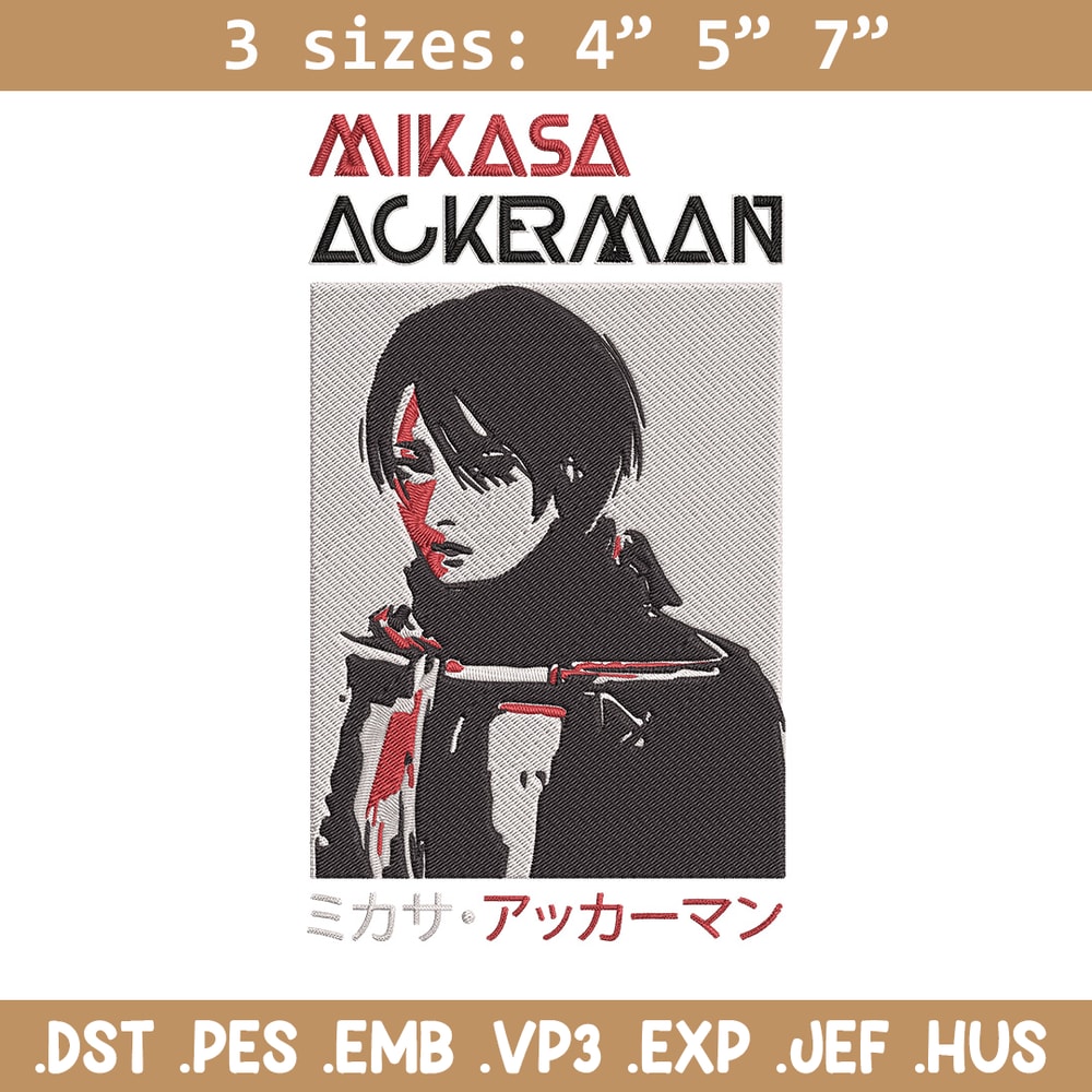 Mikasa Ackerman Embroidery Design, Aot Embroidery, Embroidery File,Anime Embroidery, Anime shirt, Digital download..jpg
