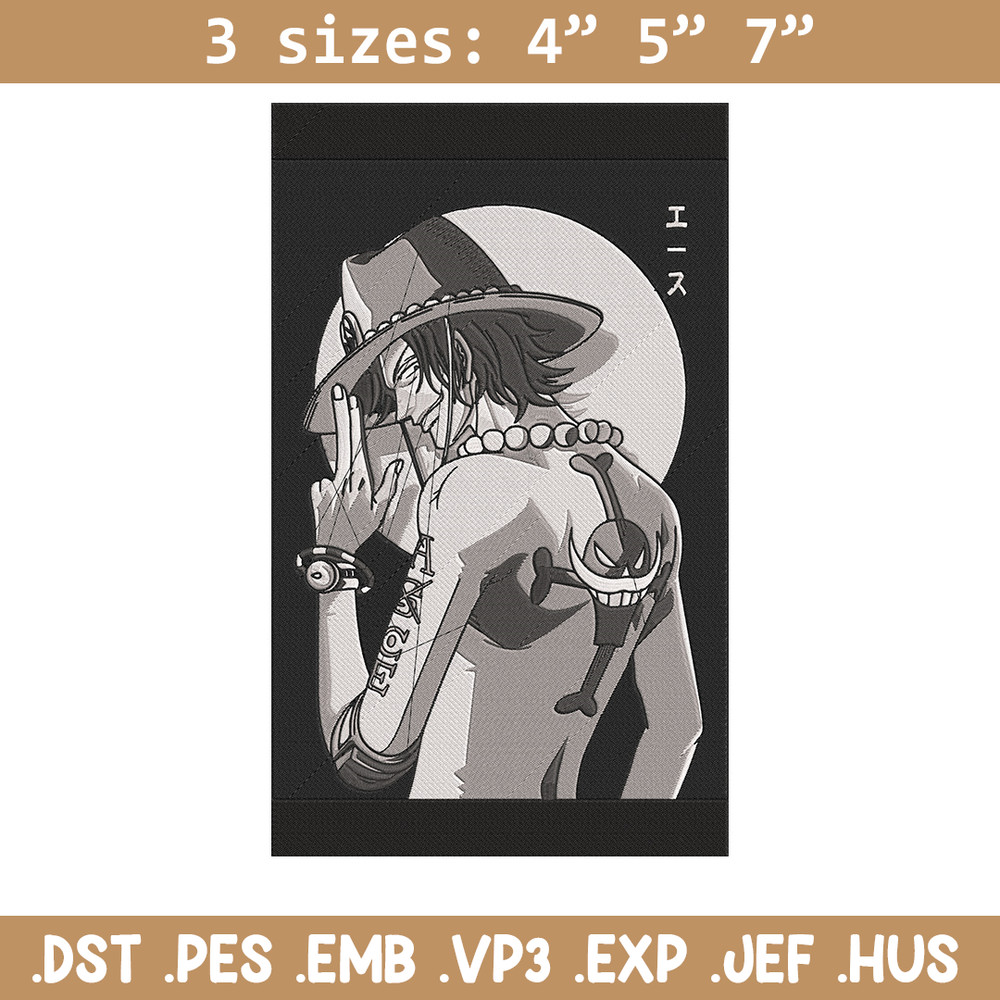Ace poster Embroidery Design, One piece Embroidery, Embroidery File, Anime Embroidery, Anime shirt, Digital download.jpg