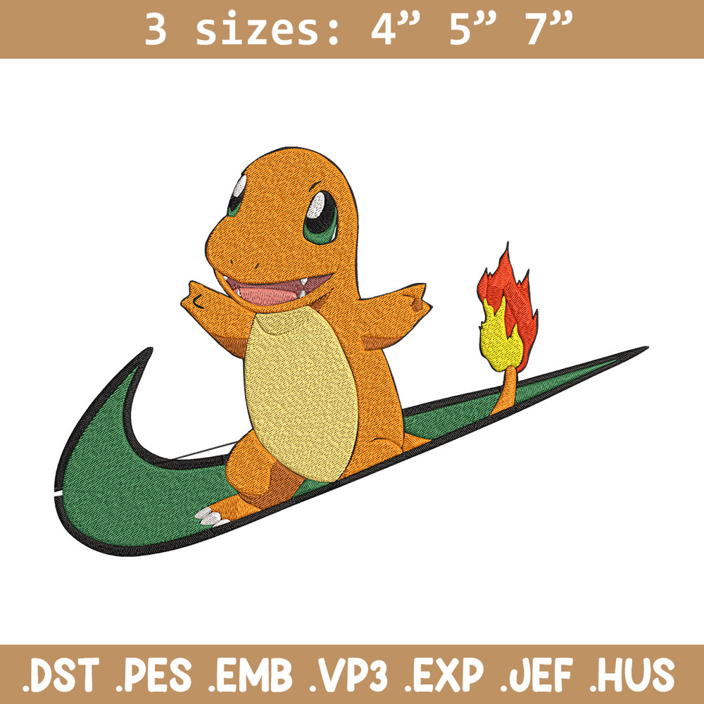 Charmander nike Embroidery Design, Pokemon Embroidery, Embroidery File, Nike Embroidery, Anime shirt, Digital download.jpg