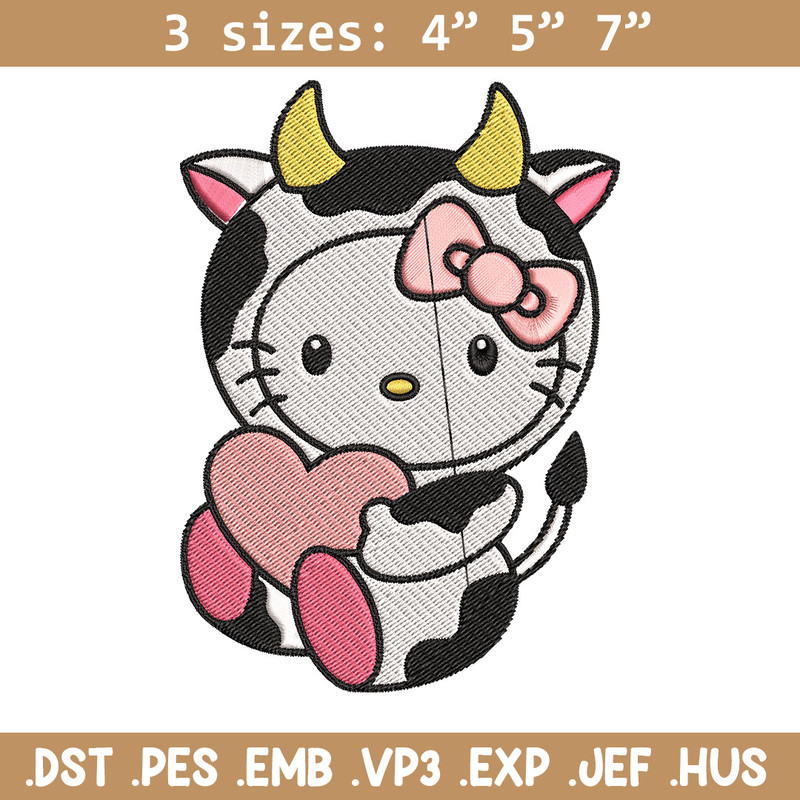 Cow Hello Kitty With Heart Embroidery Design, Hello Kitty Embroidery, Embroidery File, Cartoon shirt, Digital download..jpg
