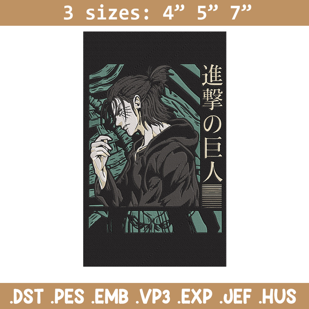 Eren poster Embroidery Design, Aot Embroidery, Embroidery File, Anime Embroidery, Anime shirt, Digital download.jpg
