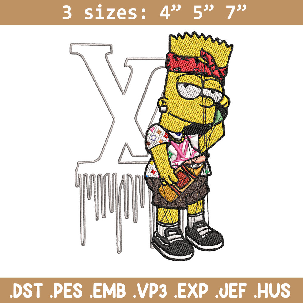 Bart simpson lv Embroidery Design, Lv Embroidery, Embroidery File, Simpson Embroidery, Logo shirt, Digital download.jpg