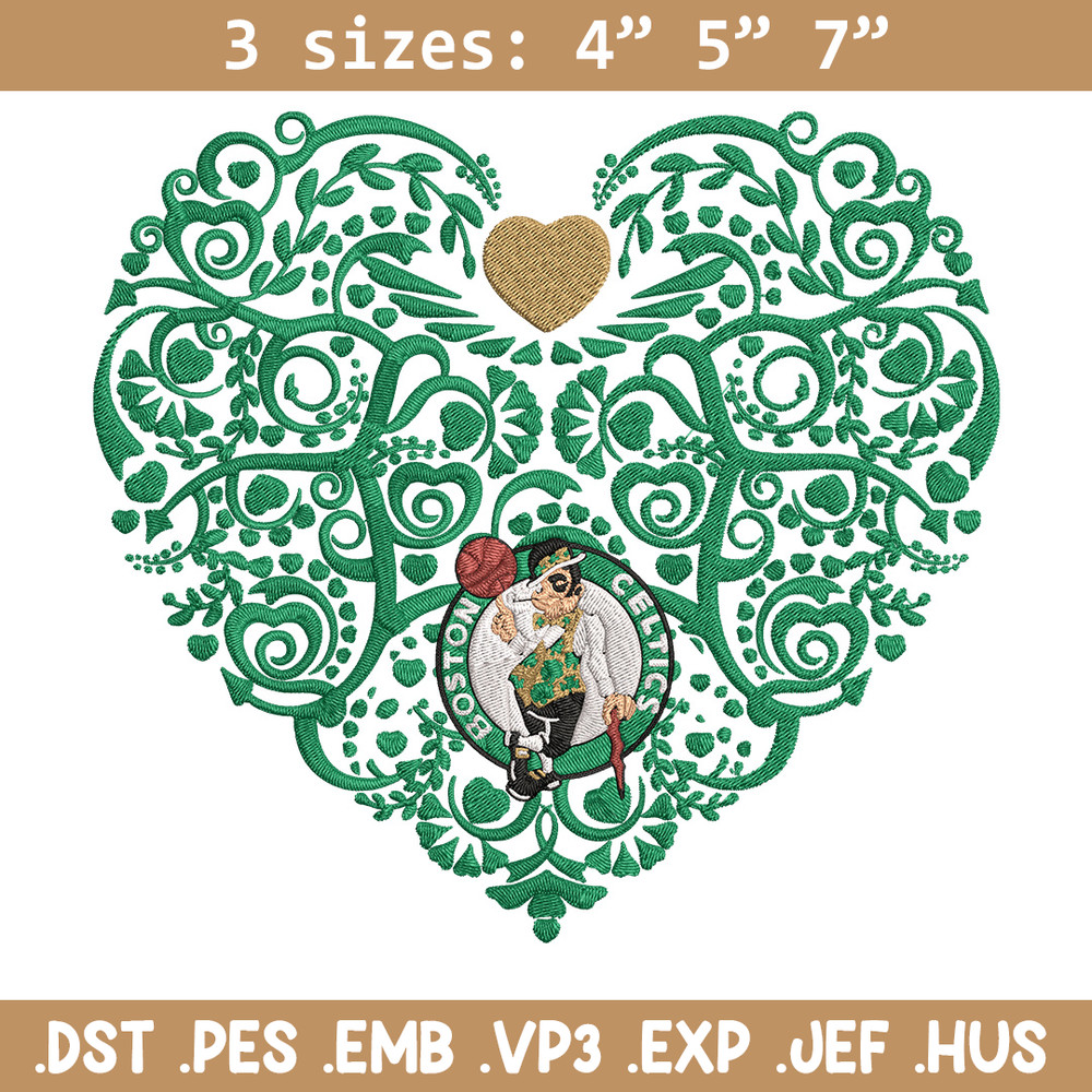 Boston Celtics heart embroidery design, NBA embroidery, Sport embroidery, Logo sport embroidery, Embroidery design.jpg