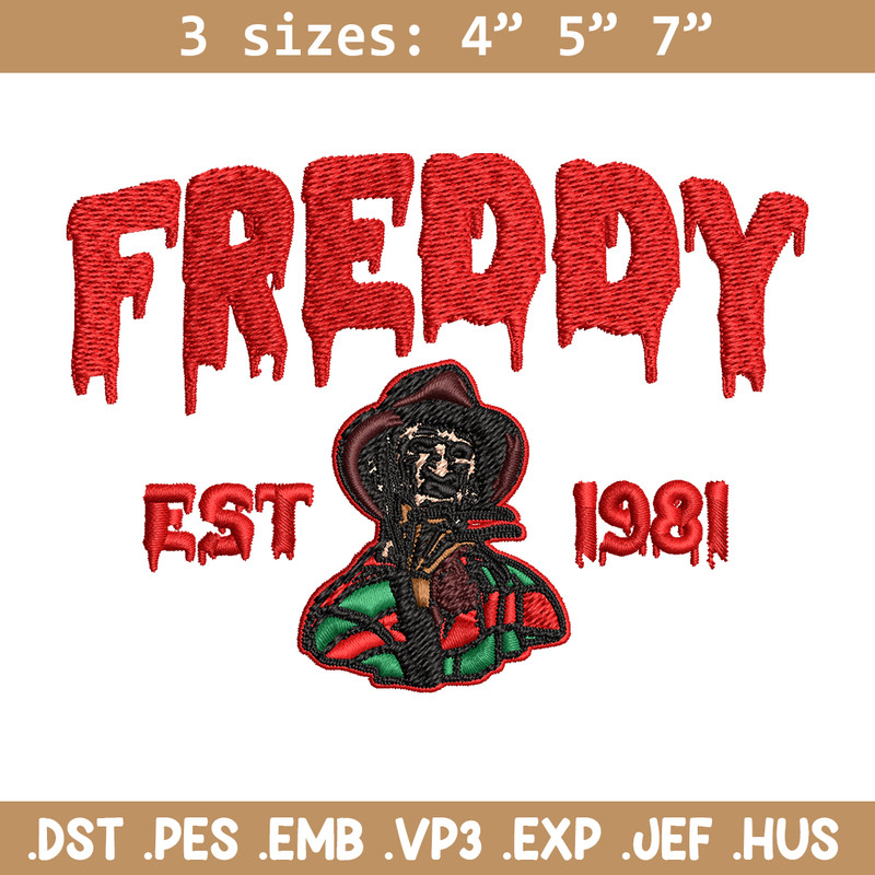 Freddy Krueger Embroidery design, Freddy horror Embroidery, Embroidery File, horror design, Digital download..jpg