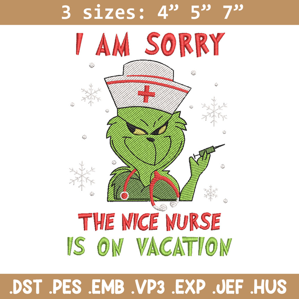 Grinch nurse embroidery design,Grinch embroidery,Chrismas design, Embroidery shirt, Embroidery file, Digital download.jpg