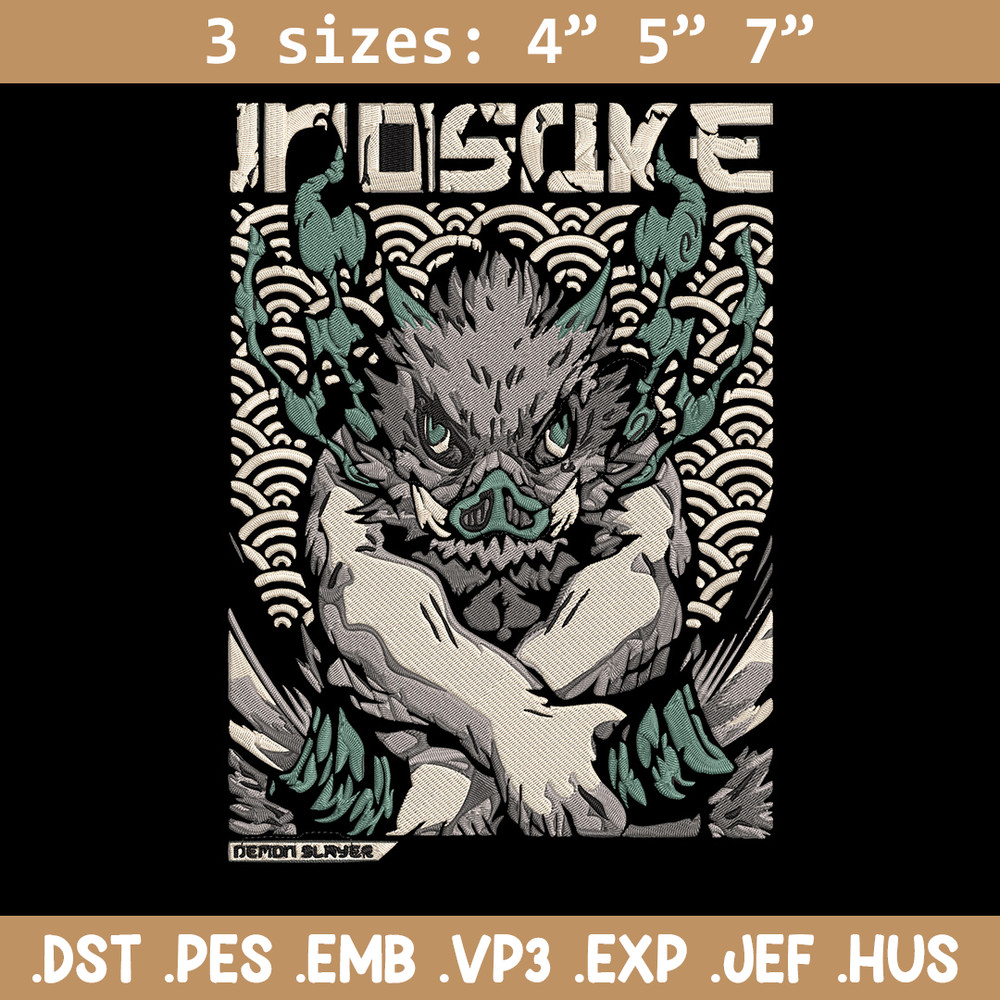 Inosuke poster Embroidery Design, Demon slayer Embroidery, Embroidery File, Anime Embroidery,Digital download..jpg